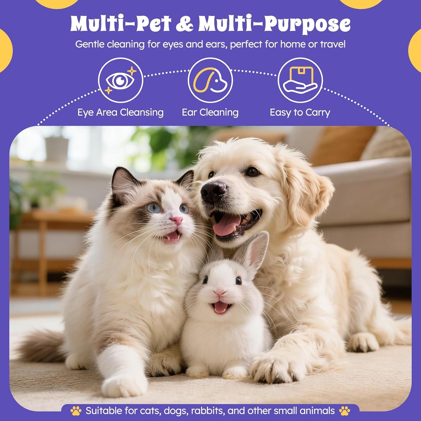 Dog & Cat Eye Wipes – Finger Wipes for Tear Stains, Discharge & Crust, Hypoallergenic, 50 Wipes, Gentle Pet Eye Cleaning