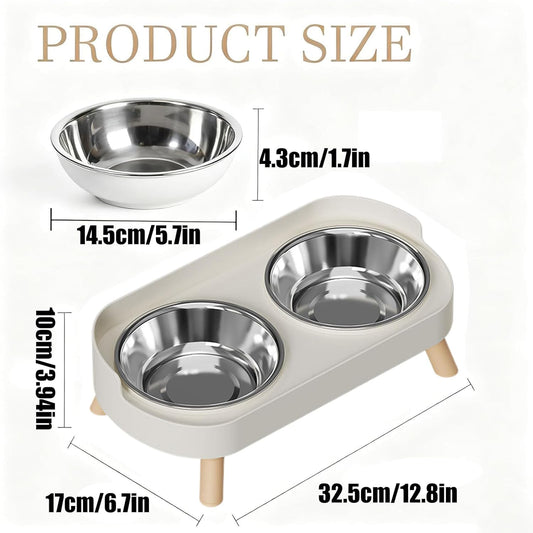 Elevated Pet Food Bowls - Stainless Steel Cat Dishes, Raised Stand with Comfortable Height, Kitten Feeding Set with Non-Slip Base, Dog Cat Dining Station, Food Bowls for Home Apartment Garden Patio