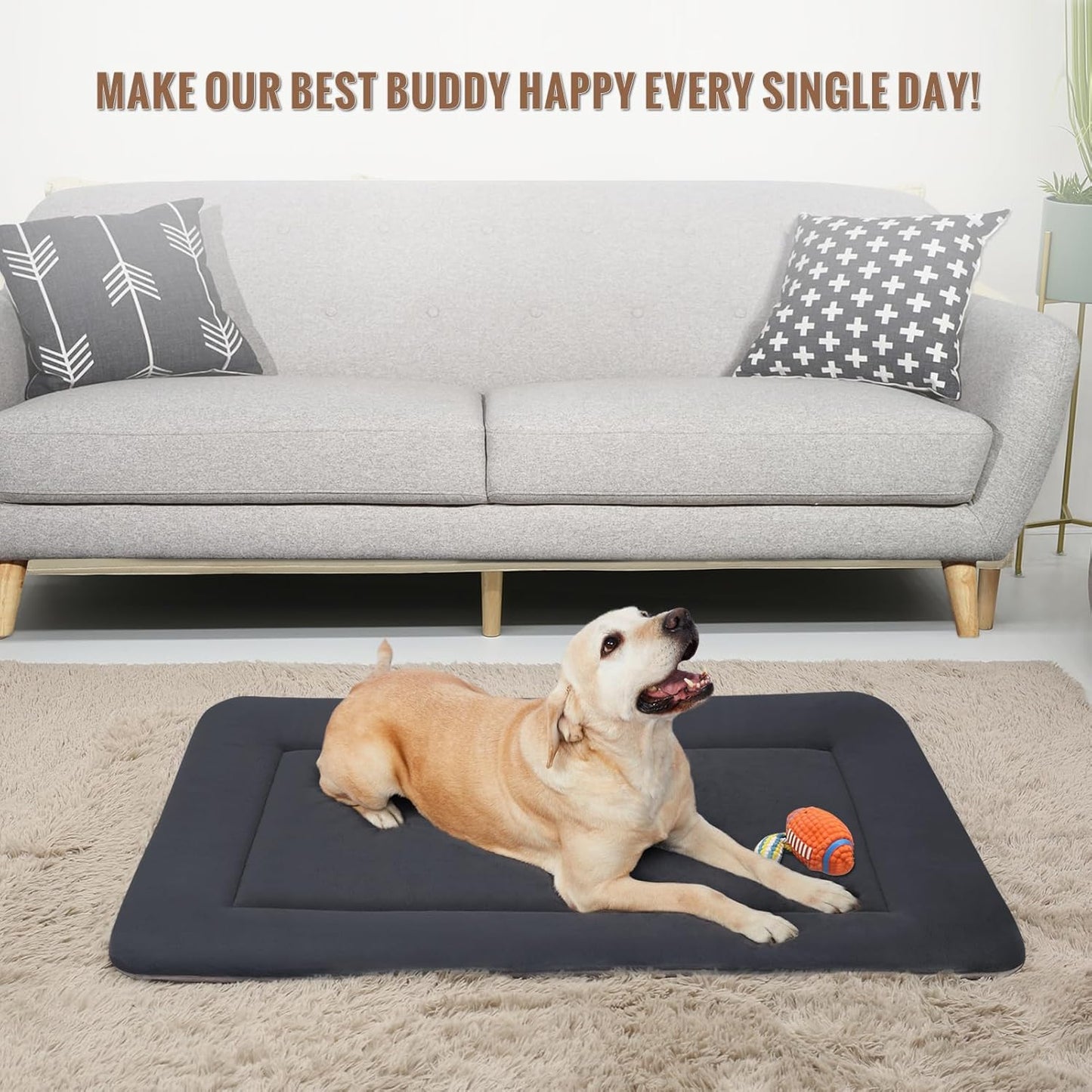Large Dog Bed Soft Crate Pad Mat 47" Machine Washable with Non-Slip Bottom for Large Medium Dogs