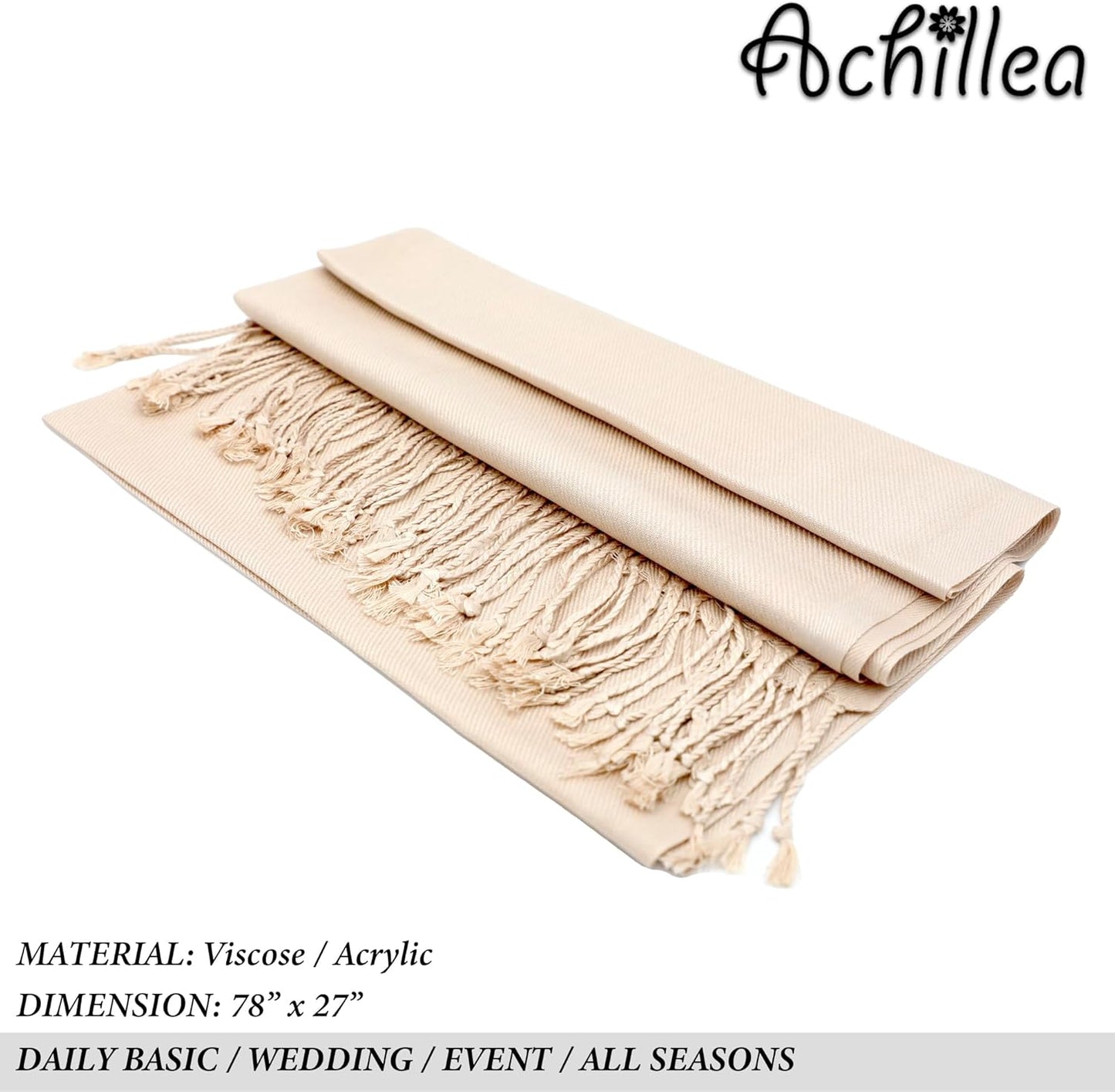 Achillea Lightweight Pashmina Scarf for Women – Soft Silky Shawl Wrap for Evening Dresses, Bridesmaids & Everyday Wear