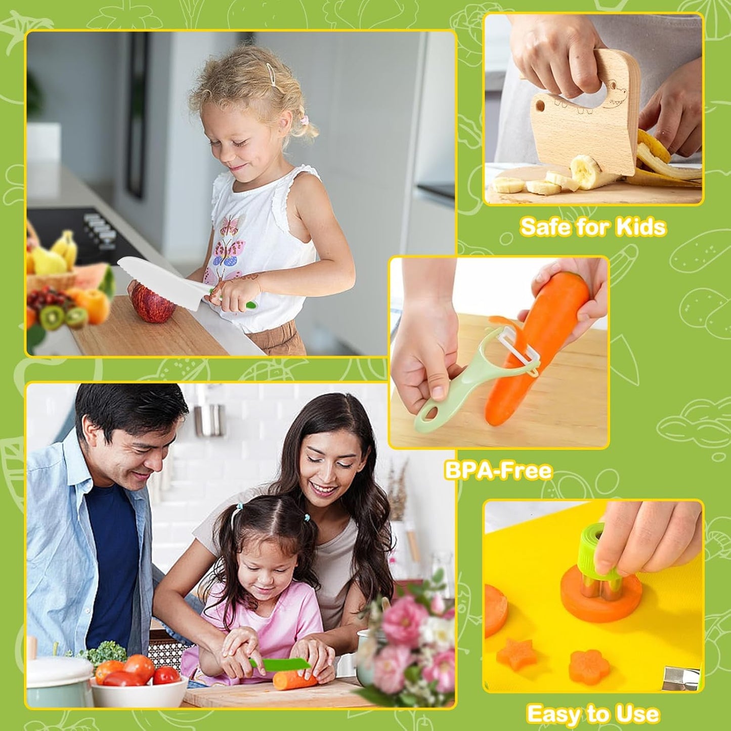 15PCS Montessori Kitchen Toys for Toddlers: Easter Basket Stuffers Gifts for Kids - Kids Safe Cooking Sets Real Knife Set for Real Cooking - Stocking Stuffers Birthday Gifts for Boy Girl