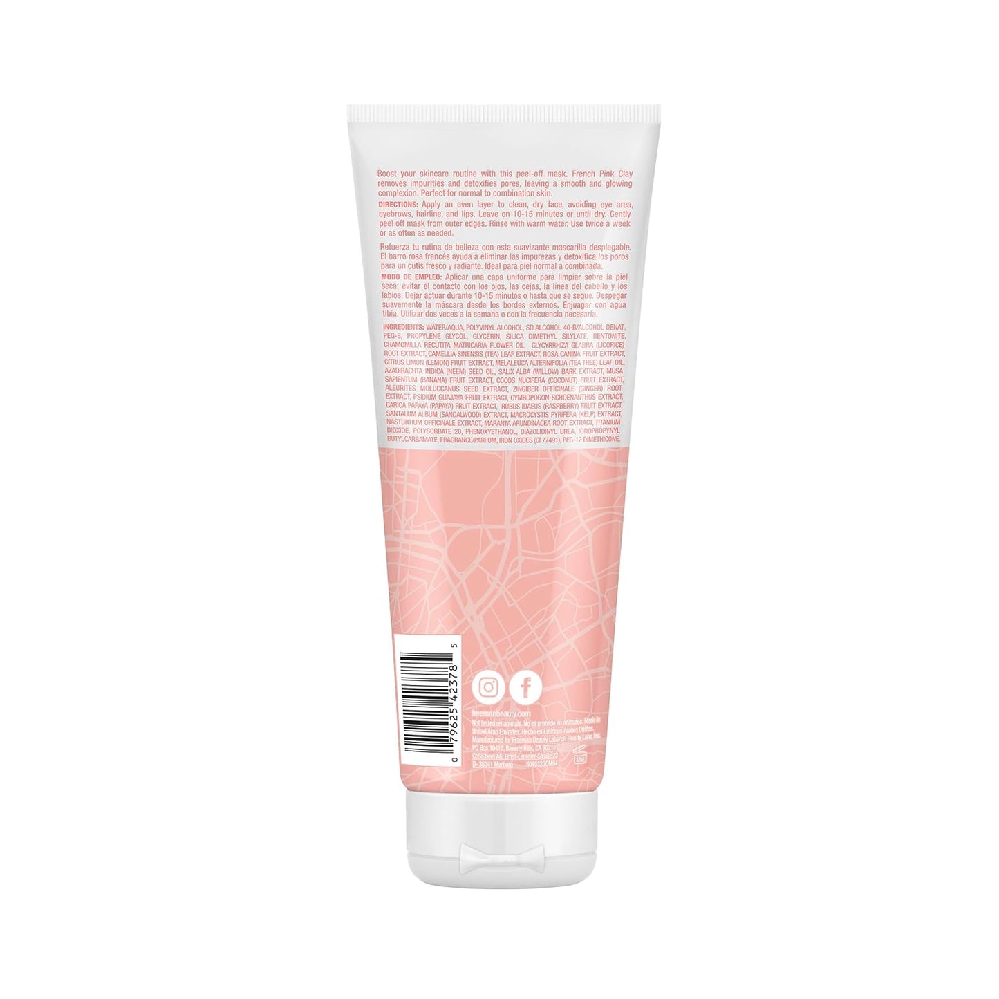 Freeman Exotic Blends French Pink Clay Peel-Off Face Mask, Pore Clearing Facial Mask, Detoxifies & Removes Impurities, Clean Skincare, For Normal & Combination Skin, 6 fl. oz./175 ml. Tube