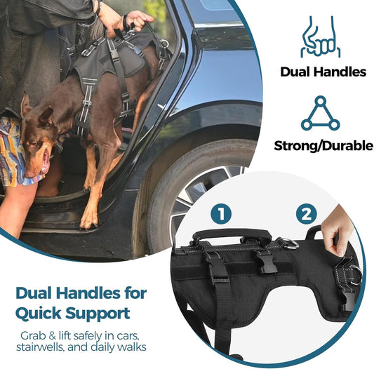 BINGPET Dog Lift Harness,Full Body Dog Sling for Large Medium Dogs Hind Leg Support,Adjustable Reflective Vest Dog Harness with Handle,Multifunctional Rescover Dog Carrier Sling