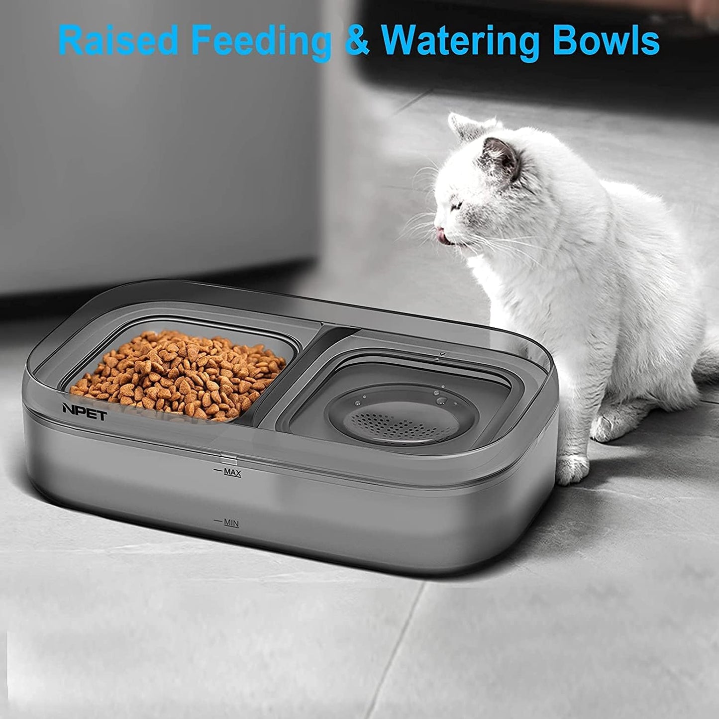 fountain Cat Bowl, 68oz/2L Double Tilted Raised Cat Bowls for Food and Water Set with 2 Replacement Filters, NoSpill Feeding Drinking Dish Suitable for Indoor Cats Small Dogs Pet water dispenser