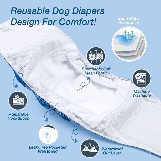 Pet Soft Dog Belly Bands - Washable Dog Diapers Belly Band for Male Dogs, Reusable Male Dogs Wraps 3pack for Doggy Puppy (Blue Plaid, L)