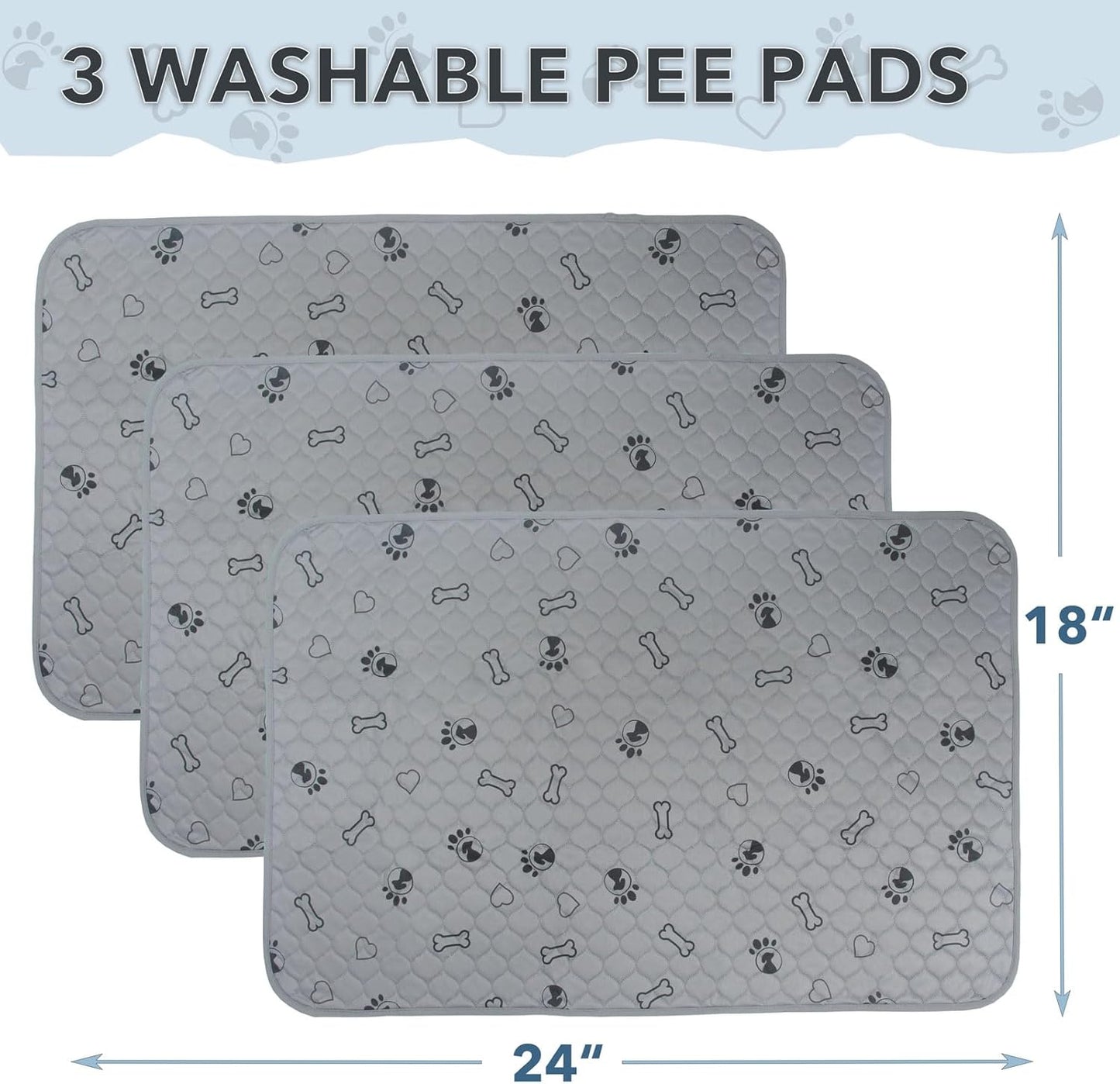 3 Pack 18x24 Reusable Puppy Pads Super Absorbent Washable Pee Pads for Dogs Leakproof Training Mats Waterproof Pet Training Pads for Puppy Playpen, Crate, Whelping Box, Potty Training