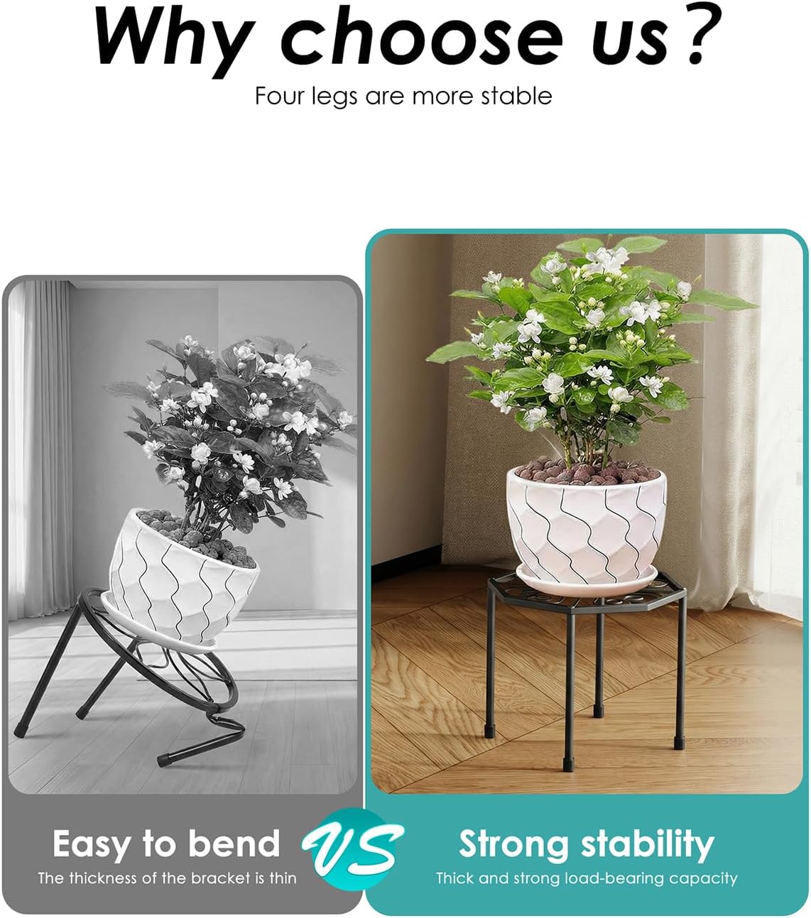 5-Pack Metal Plant Stands for Outdoor Indoor, Anti-Rust Iron Flower Pot Stand, Heavy Duty Plant Pot Shelf for Multiple Plant, Decoration Racks for Home, Patio & Garden (Black)