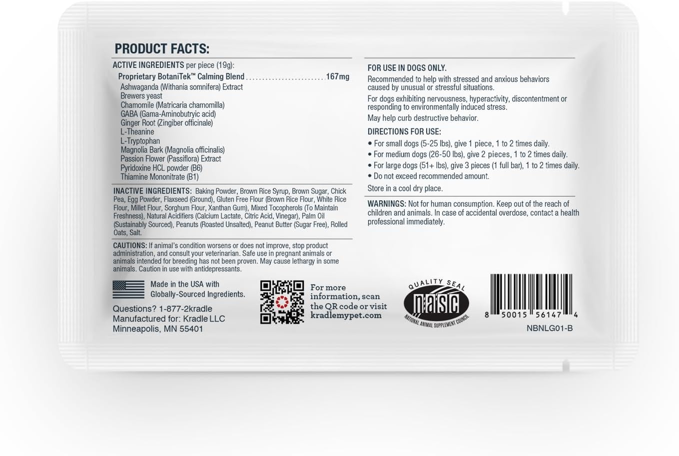 Kradle Bliss Bars for Dogs - Peanut Butter Flavored Calming - GABA L-Theanine - On The Go Packaging - Supports a Calm Demeanor - 12 Bars