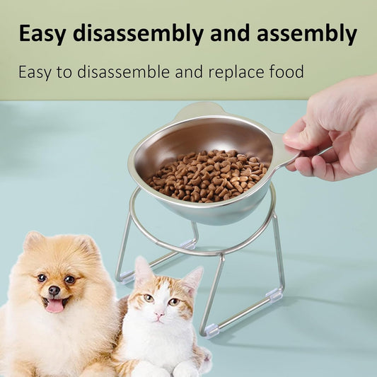 Stainless Elevated cat Bowls 5.9 Inch with Metal Stand Slip Resistant Base 15 Degrees Tilted Raised Pet Dishes Double Bowl Design Food and Water Dish for Cats Kitten Small Dog (2 Pack Raised Bowls)