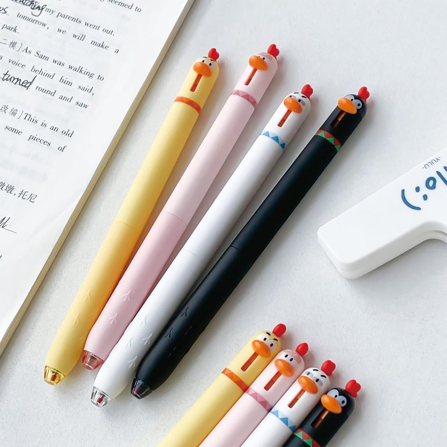 4 Pcs Cute Gel Pens Cartoon Chick Retractable Pens 0.5mm Black Ink Writing Pen Kawaii Funny Chicken Pen for Girls Boys Women Men Office School Supplies (4Pcs Chick)