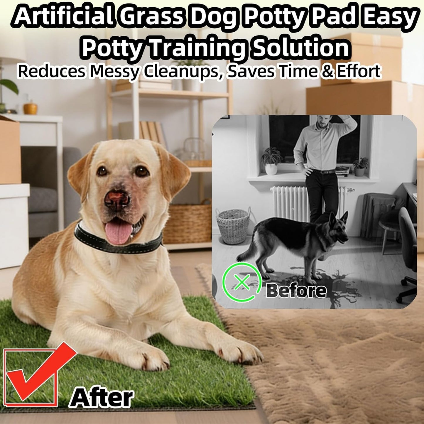 51.1x31.8In Dog Grass Pad, Professional Artificial Grass Pee, Large Fake Grass Potty Training Mat with Drainage Holes, Easy Clean Dog Potty Turf for Indoor Outdoor Balcony Patio