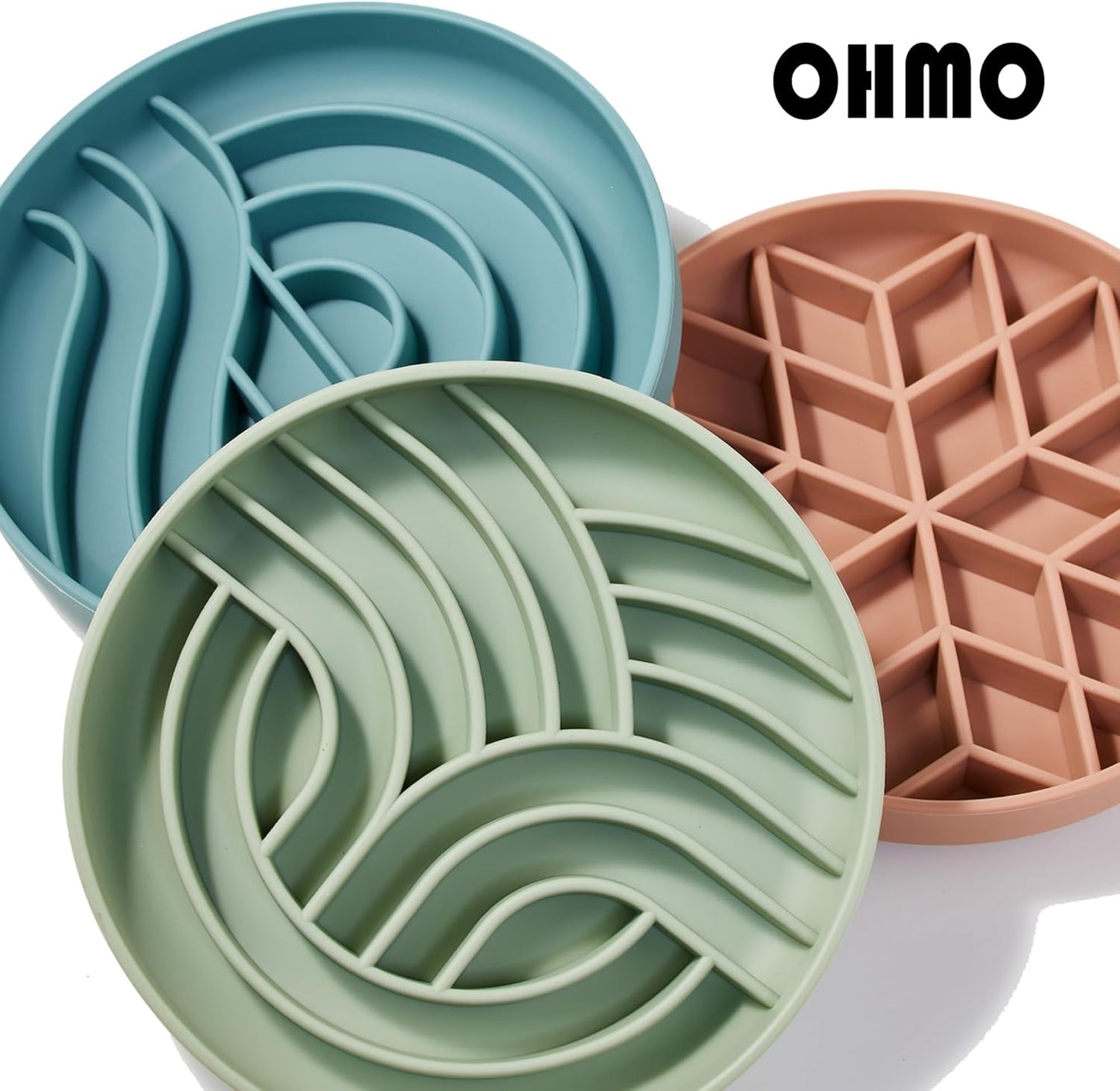 OHMO Slow Feeder Dog& Cat Bowl, Silicone Puppy Cat Food Bowl with Anti-Slip Suction Cup Slow Down Small Dogs Eating, Anti Choking (S-Tree of Life,Sage Green)