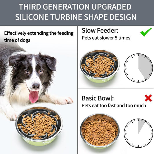Slow Feeder Dog Bowls Insert,Third Generation upgradedSuper Firm Eating Bowl(Cuttable) for Large Breed and Medium Small Size Compatible with Regular Elevated Metal Glass Dog Bowl (Gray)