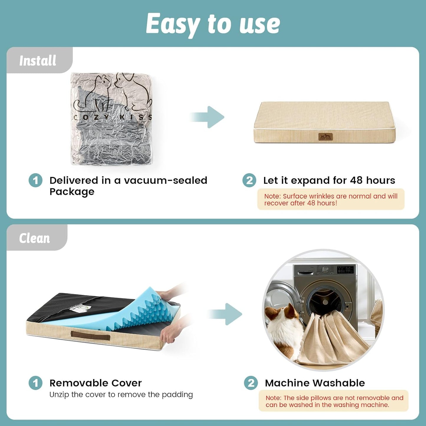 Cooling Dog Bed for Crate, Waterproof Orthopedic Dog Crate Mat with Removable Washable Cover, Egg Crate Foam Support Dog Bed, 36x27x3 Inch,Beige