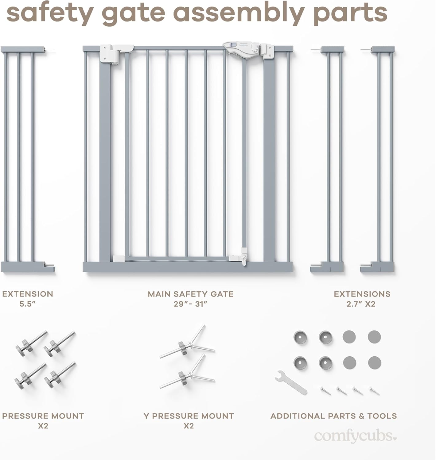 Comfy Cubs Baby Safety Gate with 3 Extensions - Adjustable 42" x 1.9" x 30" Q195 Steel Doorway Barrier - Powder-Coated Finish for Stairs and Doorways - Walk-Through Design Pet Gate - Pacific Blue