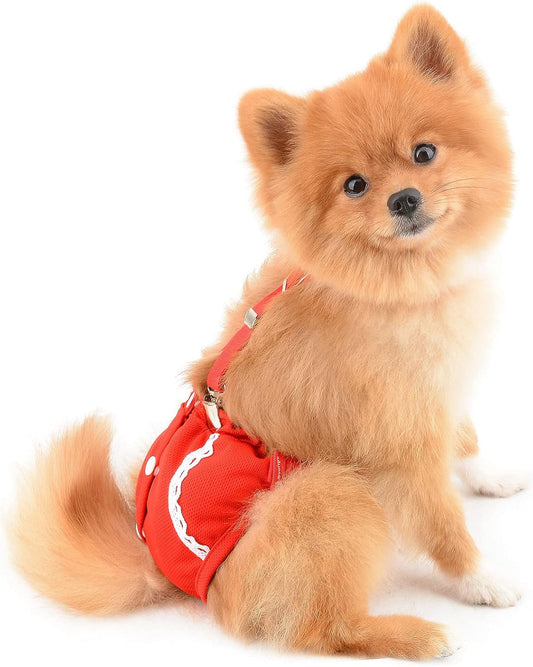 SMALLLEE_LUCKY_STORE Red Lace Girl Dog Diapers for Female with with Suspender Washable Reusable Cloth Sanitary Pants for Heat Cycle Incontinence Puppy Training