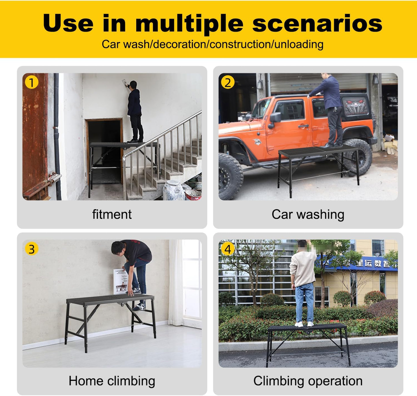 Scaffolding Platform 15.75"x59.05" Adjustable Work Platform Support 330 lbs Portable Scaffold 5 Gear Adjust Height 31 to 46 inches Folding Ladder Step Stool Non Slip