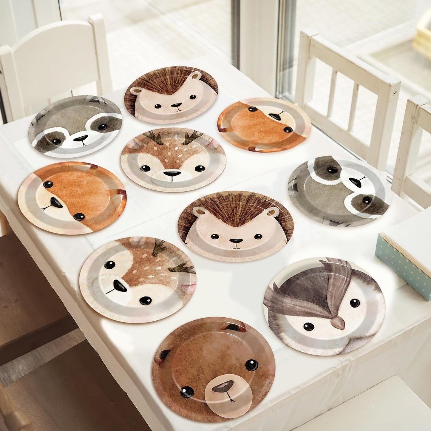 60Pcs Woodland Party Paper Plates for Animal Party Decorations 7In Woodland Creatures Dessert Plates Disposable Tableware Dinnerware Set for Baby Shower Birthday Forest Animal Themed Party Supplies