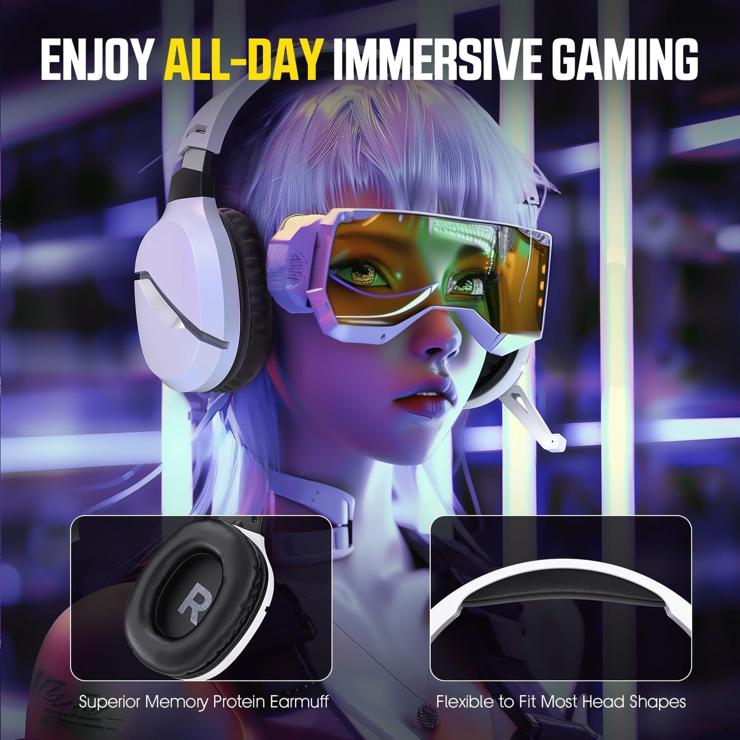 Wireless Gaming Headset with Noise Canceling Microphone for PS5, PC, PS4, 2.4G/Bluetooth Gaming Headphones with USB and Type-c Connector, Wired Mode for Controller Gamecube