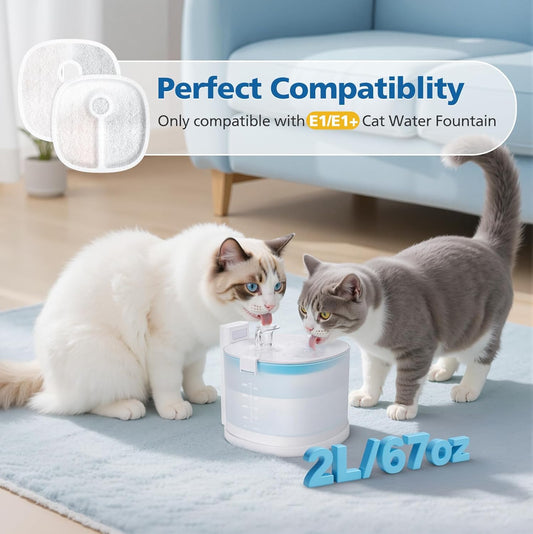 16 Pack Filter Replacements Compatible with E1/E1+ Cat Fountain (2L/67oz), Triple Filtration System Pet Water Dispenser Filter Replacement for Dogs and Cats