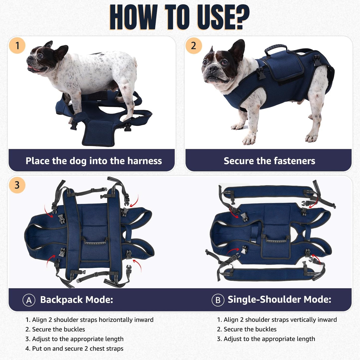 Nasjac Dog Lift Harness Carrier Backpack - Full Body Sling with Adjustable Straps & Handle, Breathable Support Emergency Rescue Kit for Elderly Injured Arthritic Disabled Medium Large Dogs, 2XL
