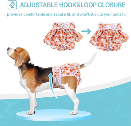 Avont 3 Pack Washable Female Dog Diapers, Reusable Period Diapers Cover for Girl Doggies Heat Cycle, Incontinence -Strawberry/Orange/Cherry(XS)