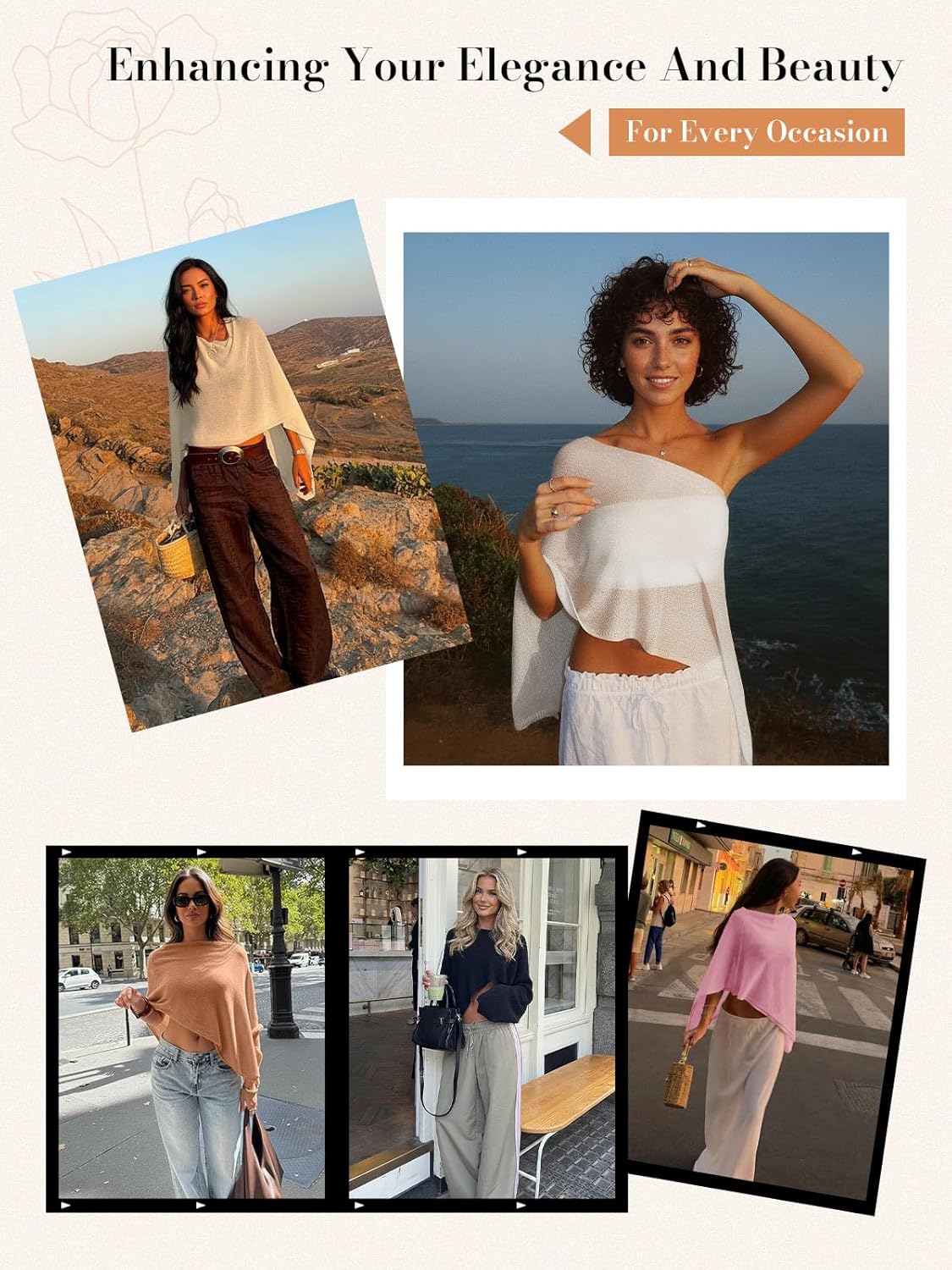 Fisoew Womens Sheer Poncho Top Lightweight Knit Bolero Shrug Mesh Off The Shoulder Y2K Going Out Beach Swimsuit Coverup