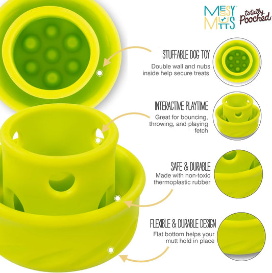 Messy Mutts Totally Pooched Puzzle 'n Play Mushroom | Stuffable Treat Toy for Dogs |Durable TPR | 4” x 3.5” (Large) Dog Toy | Green