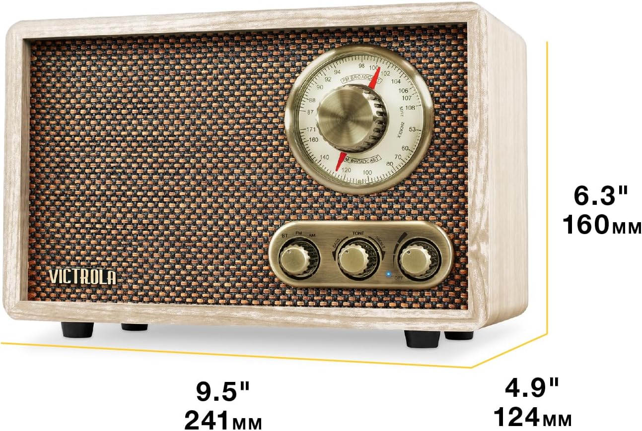 Victrola Willow – Retro Wood Bluetooth Radio with Built-in Speakers: Elegant & Vintage Design, Rotary AM/FM Tuning Dial, Bass & Treble Control, Wireless Streaming (Walnut)