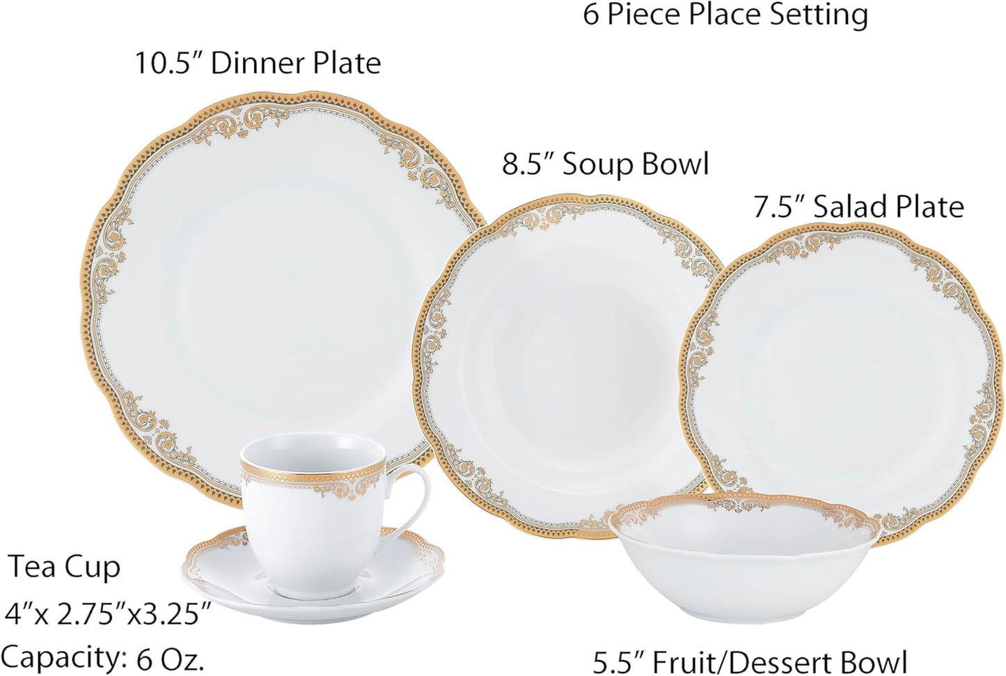 Lorren Home Trends Catherine 24 Piece Porcelain Dinnerware Set, Gold