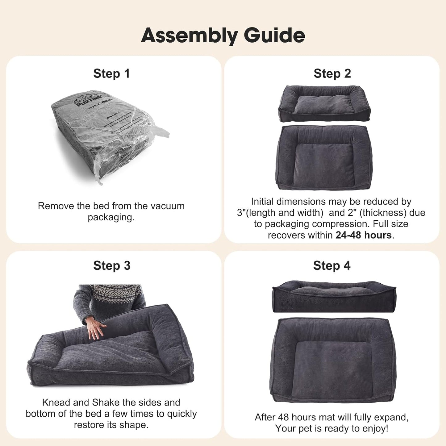 FURTIME Orthopedic Dog Bed Medium Size Dog, Extra Thick Supportive Comfort Pet Sofa, Ergonomic Slant Dog Couch Bed with Removable Washable Cover, Ultra Soft Surface & Non-Slip Bottom, Grey, 35"