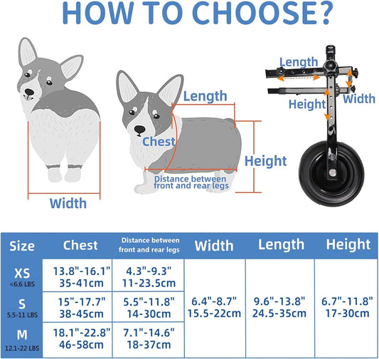 Dog Wheelchair for Back Legs - Lightweight Adjustable Rear Wheels Mobility Cart for Disabled & Senior Dogs, Hind Legs Support