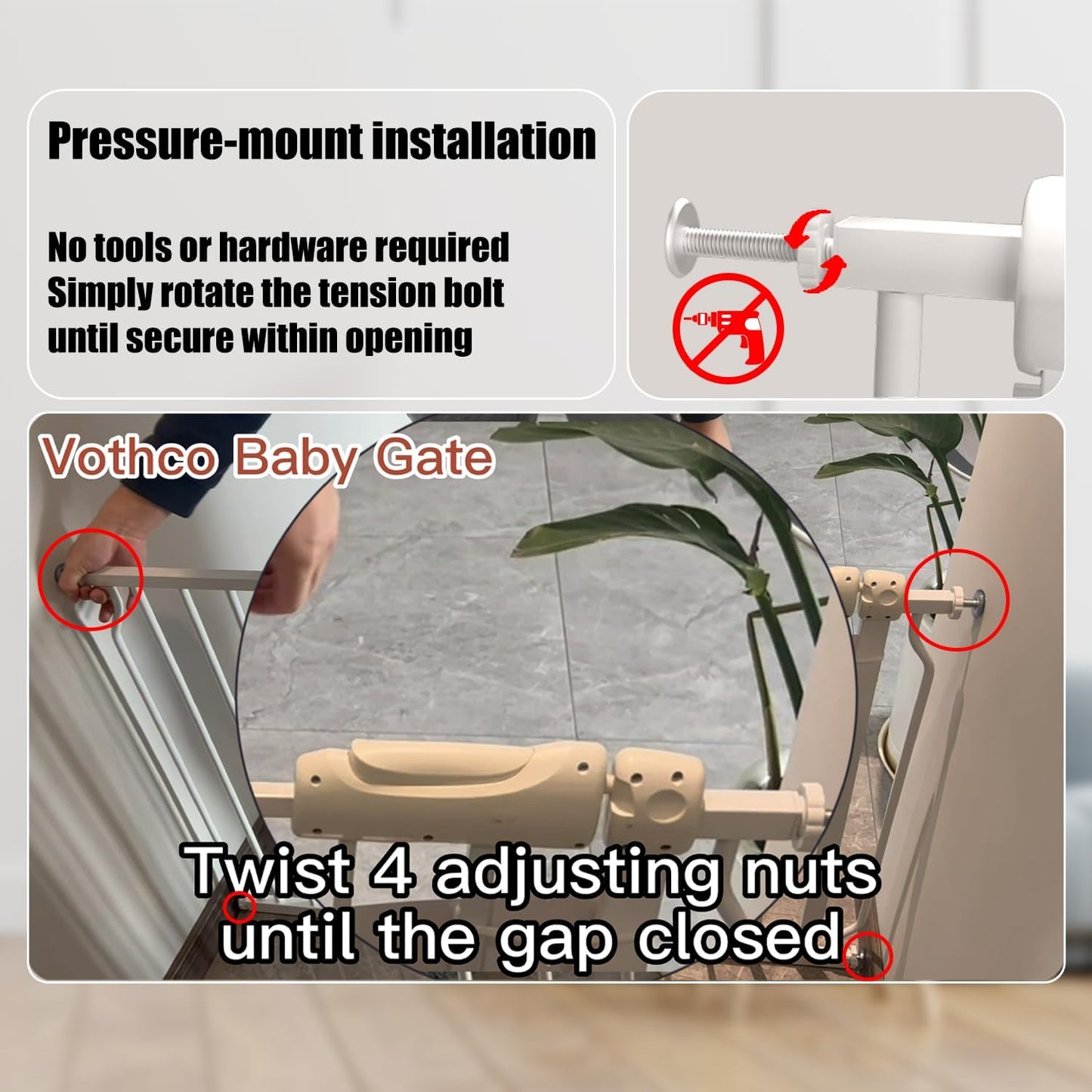 Narrow Baby Gate 24.4-29 Inch Wide Stairs Tension Pet Dog Gates Indoor for Doorways No Drilling Pressure Mounted Metal Pet Gates for Kids