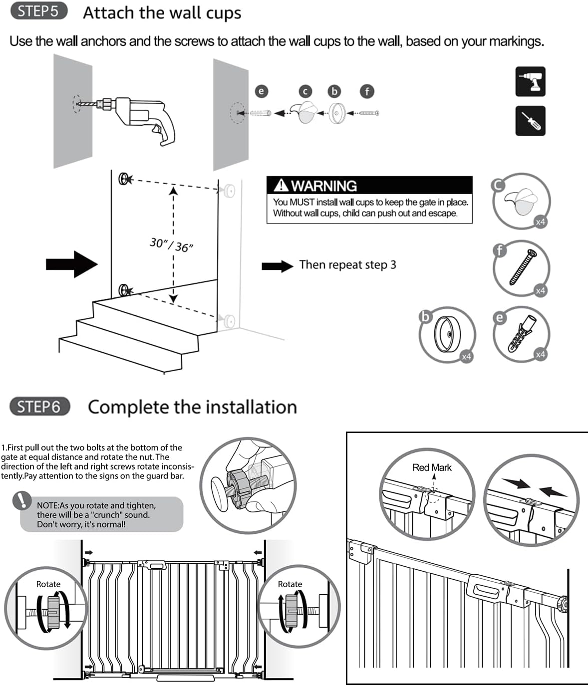 Mom's Choice-GROWNSY Baby Gate for Stairs, 29.5"-48.4" Pressure Mounted Baby Gate for Top of Stair&Doorway with V-Shaped Rods, Anti-Trip Pedal, Extra Wide Stairs Dog Gate Easy Install w/Red Reminder