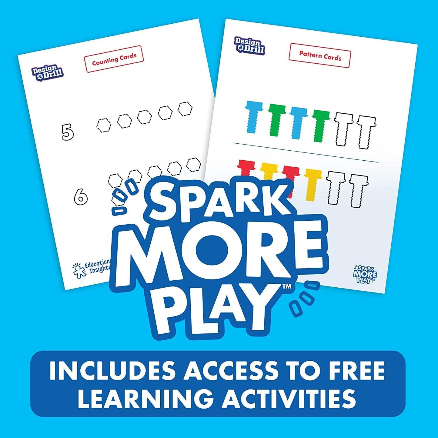 Educational Insights Design & Drill ABCs & 123s - Building Construction Toys for Toddlers, Kids Tool Set with Drill Toy, Preschool Learning Activities, Toddler STEM Toys for 3+ Year Old