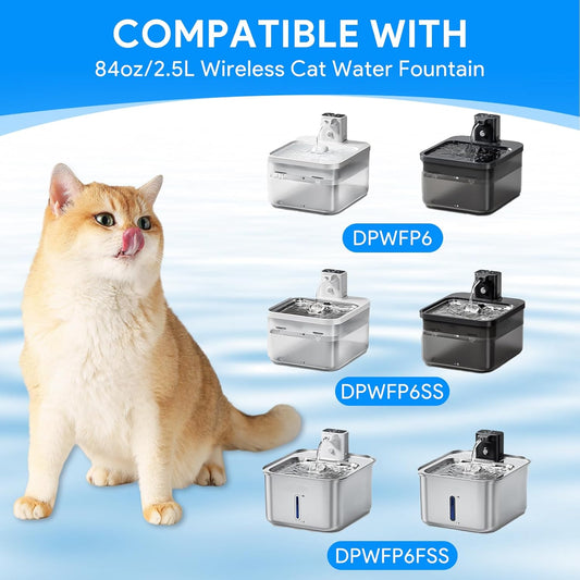 6 Packs Replacement Filters Compatible with DownyPaws Pet Wireless Cat Water Fountain 84oz/2.5L, Filter for Cat and Dogs Water Fountain DPWFP6(6 Filter +6 prefilter)