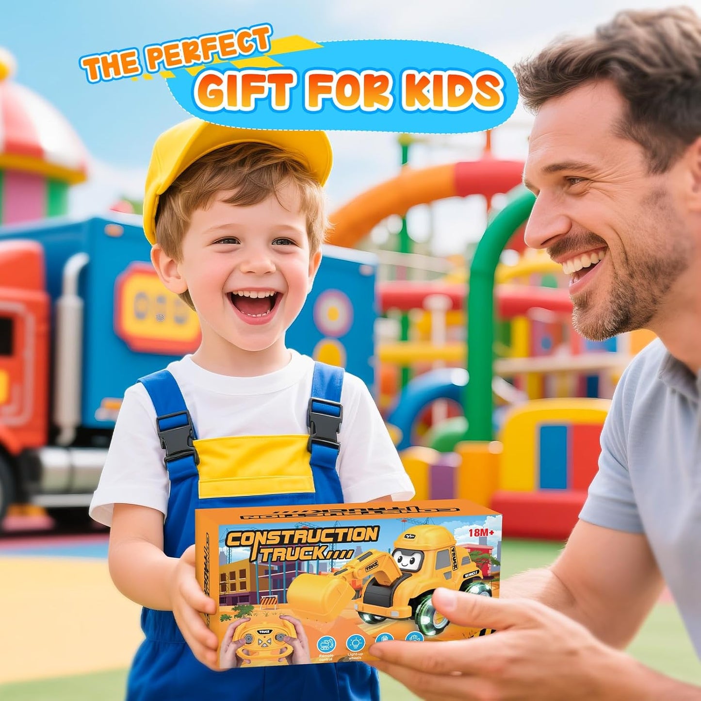 Toddler Toys Remote Control Car with Flashing Light Wheels & USB Rechargeable Construction Toys Excavator Truck for Toddlers Aged 2 3 4 5 6,Easter Basket Stuffers Gifts for Toddler Boys Girls