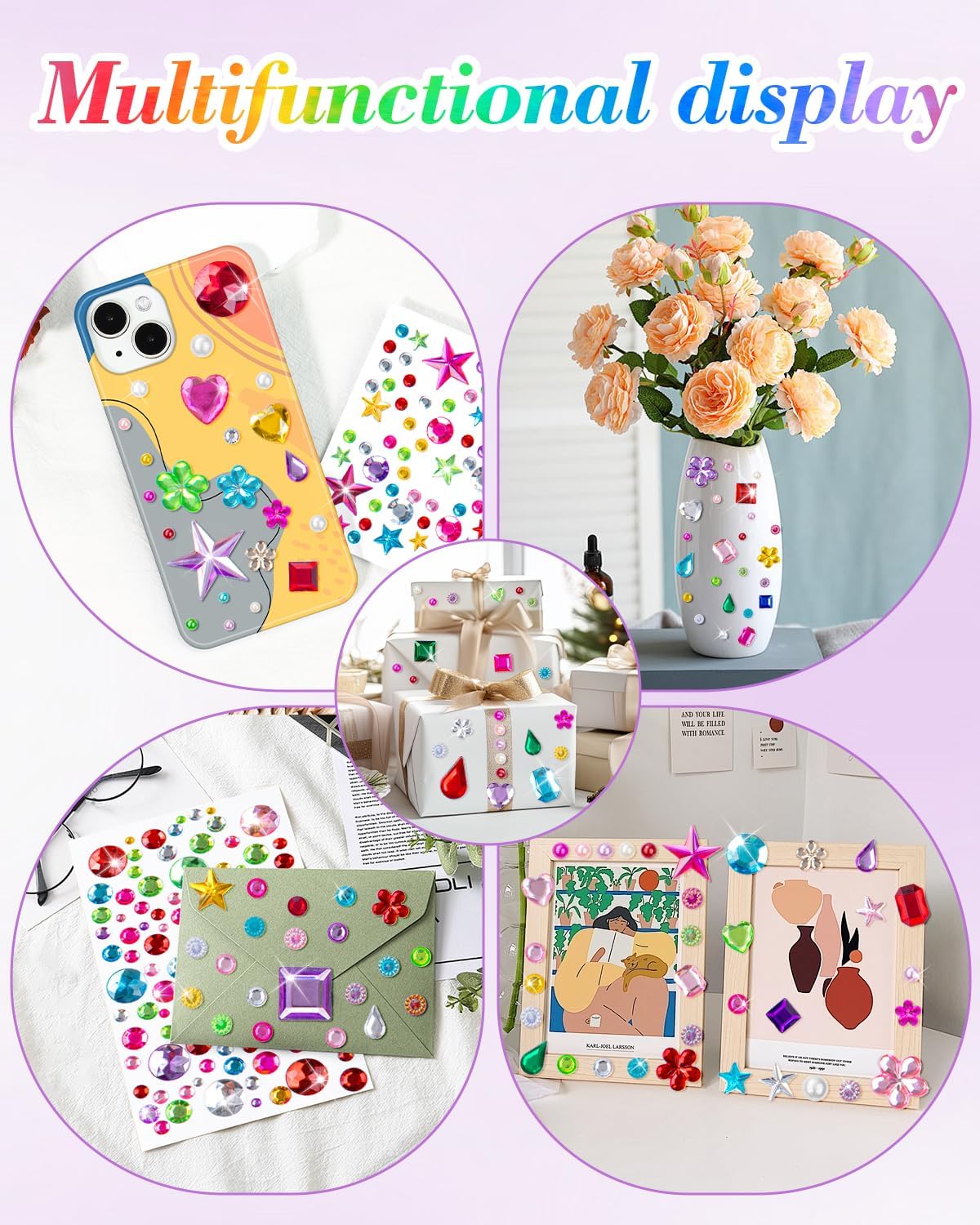 6124Pcs Gem Stickers-Self-Adhesive Face Jewelry Stickers, Acrylic Gems DIY Crafts, Sparkling Heart-Shaped Rhinestone for Kids, for Party & Holiday Supplies