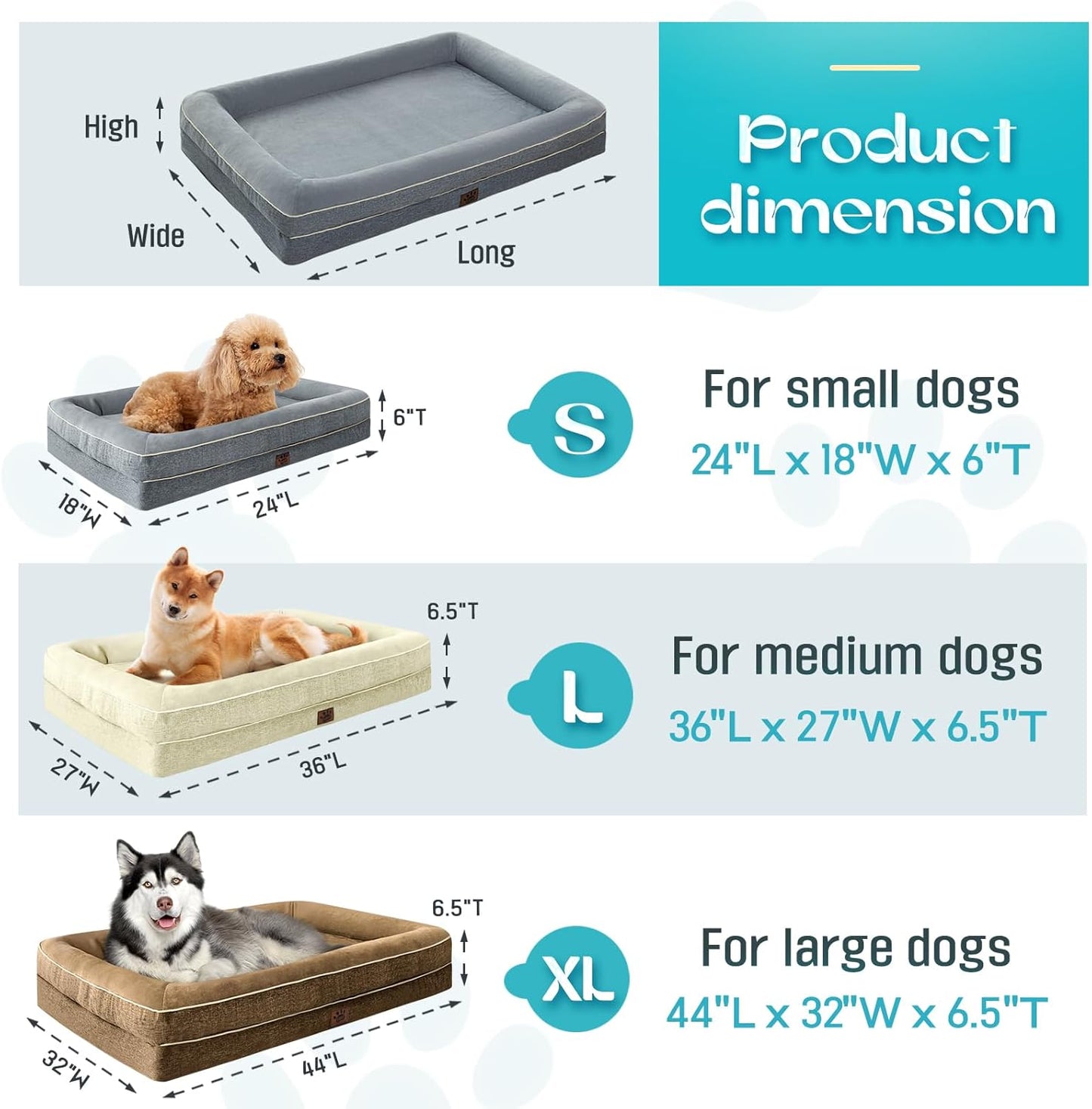 Waterproof Memory Foam Dog Beds for Extra Large Dogs Non-Slip Orthopedic Dog Beds Washable Couch Pet Bed with Removable Cover (Grey, X-Large)