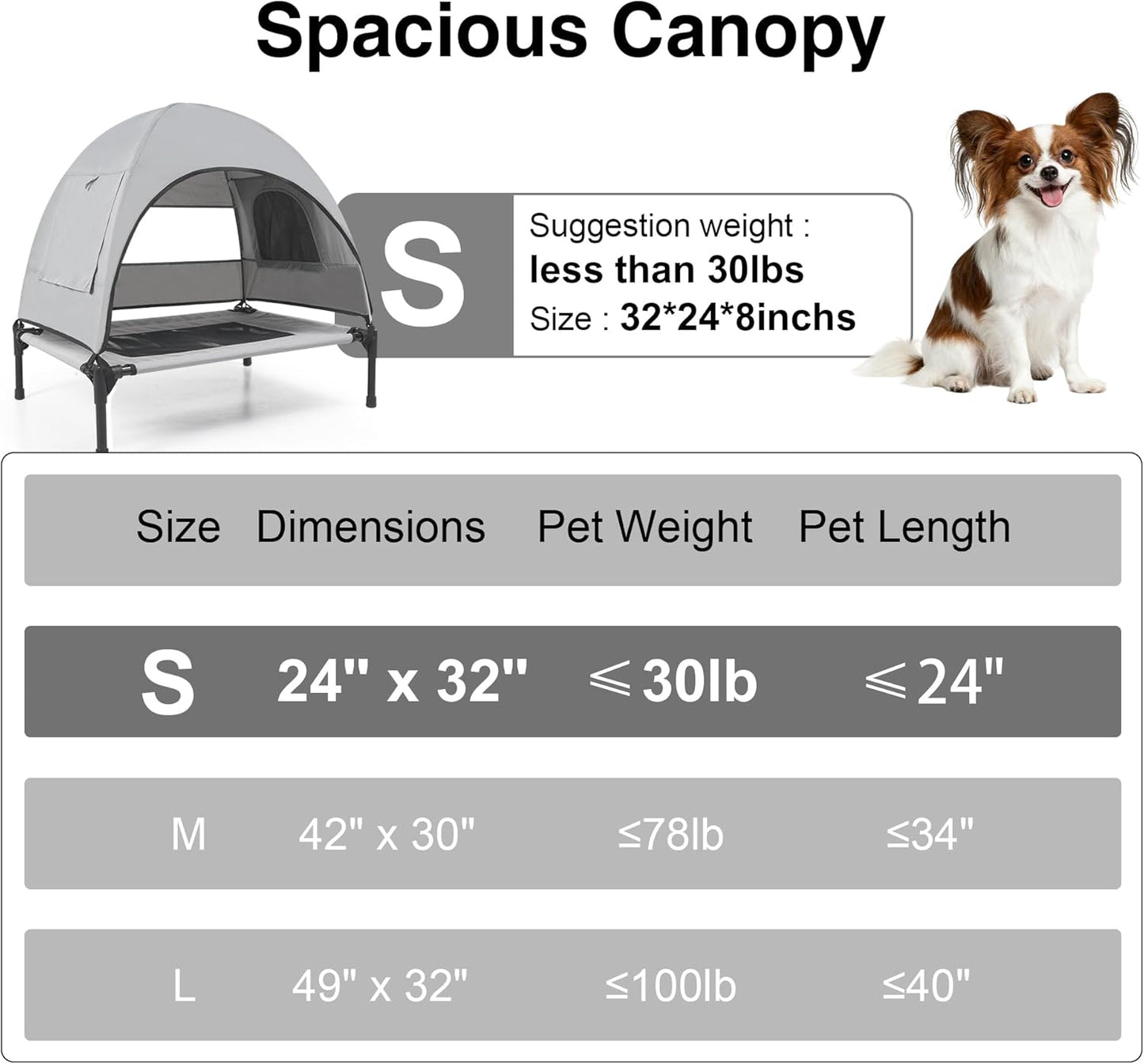 Elevated Outdoor Dog Bed with Canopy – Cooling Camping Tent, Removable Shade, Off-Ground Cot, Small