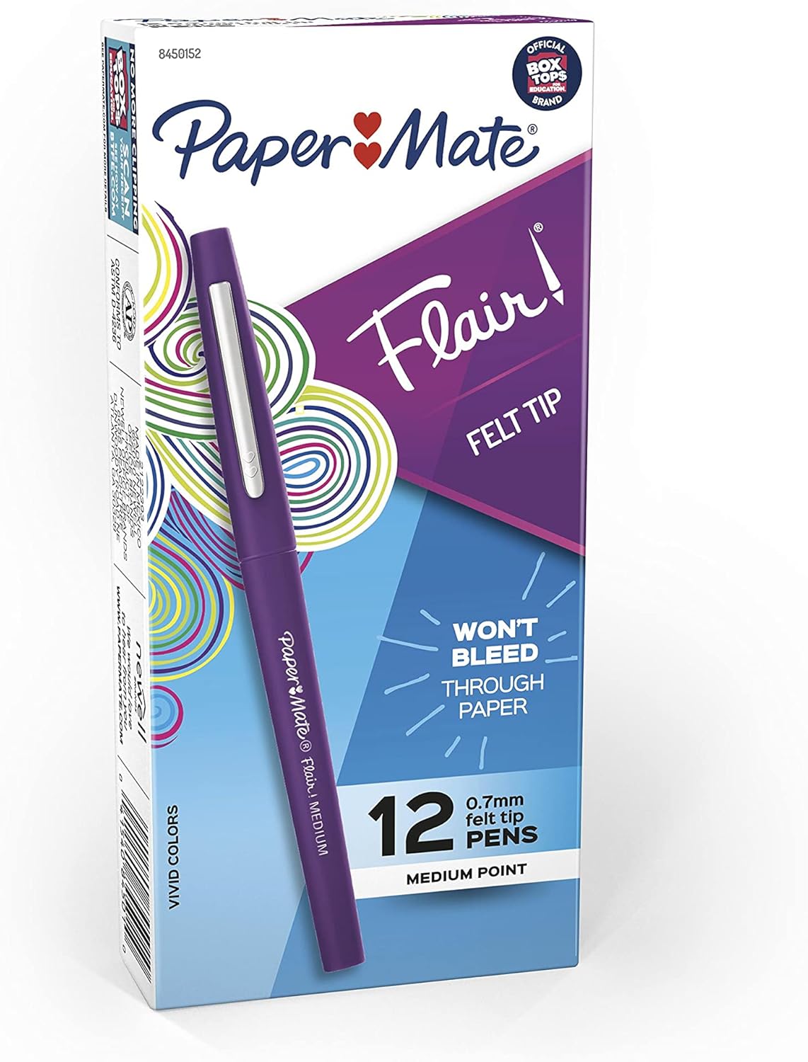 Paper Mate Flair Felt Tip Pens, Medium Point (0.7mm), Vivid Purple, 12 Count - For Teachers, Students, Classroom Use, Note-Taking, Arts & Crafts