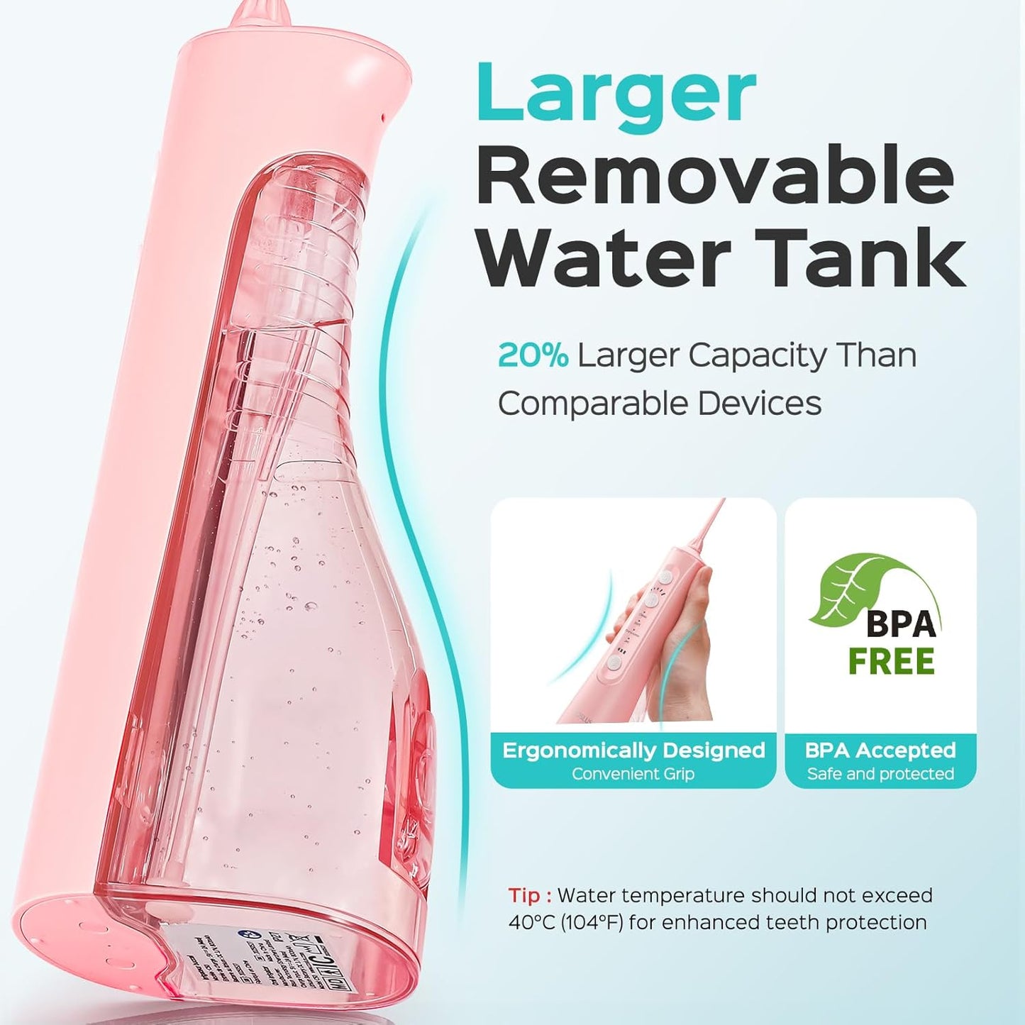 COSLUS C50 Portable Water Flosser for Teeth: 4 Modes & 5 Intensity Levels Professional Electric Dental Pick for Sensitive Gums, Braces & Orthodontic - Cordless for Travel Use, BPA-Free