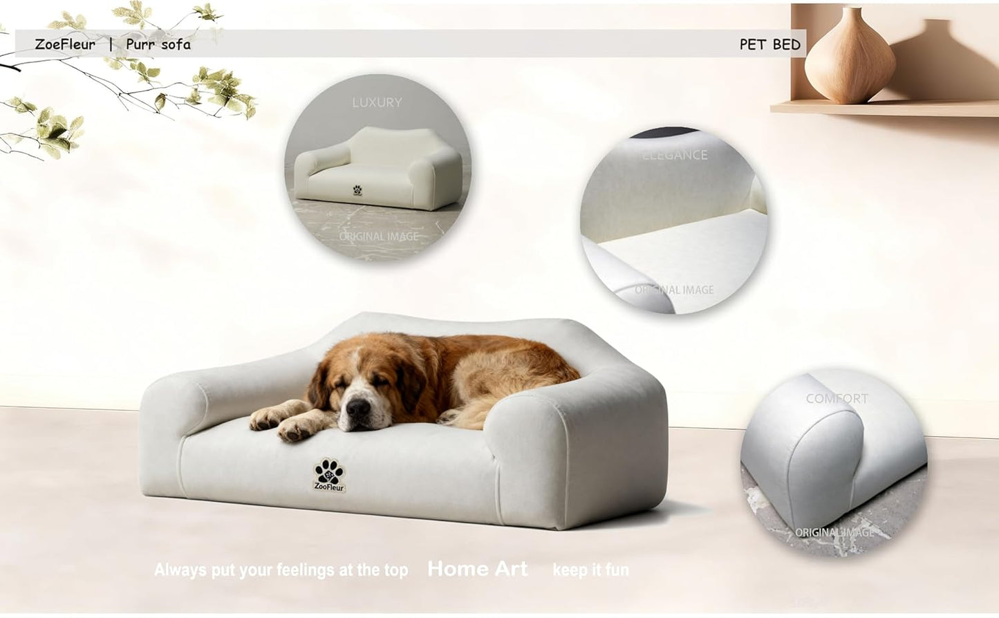 Pet Sofa Bed, Orthopedic Washable Dog Bed for Small Medium Dogs and Cats, Modern Plush Pet Furniture with Removable Cover(White)