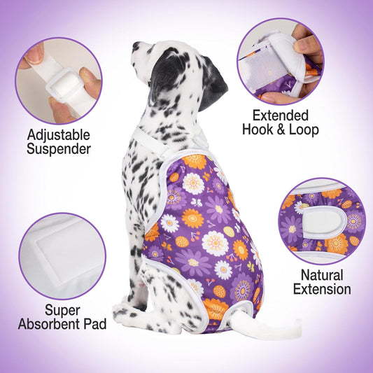 3 Pack Washable Female Dog Diaper Onesie Sanitary Pantie with Adjustable Suspender, Reusable Fixed Doggie Diapers, Super Absorbent Leakproof for Small Medium Large Dog in Heat Cycle L