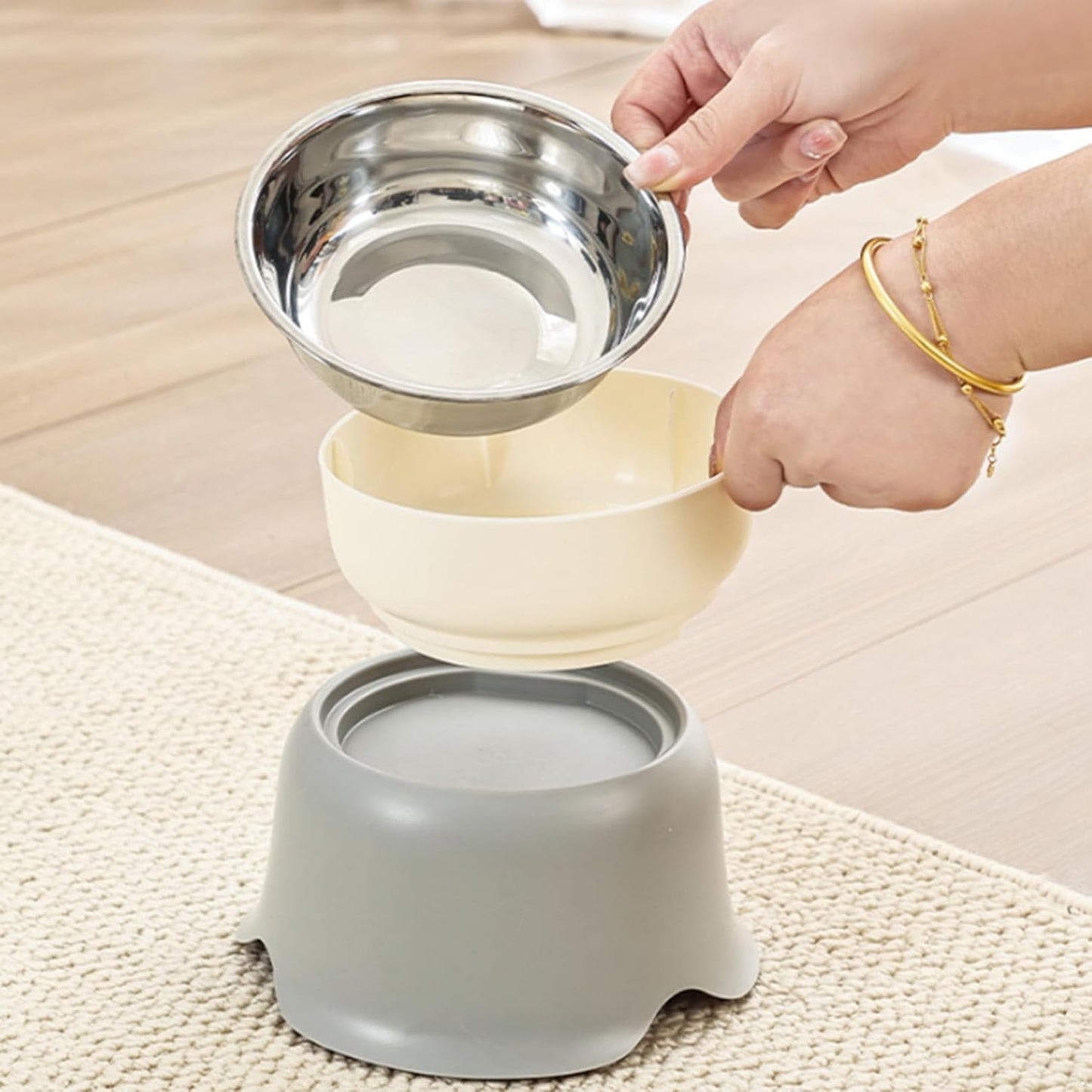 YiZYiF Pet Feeding Bowl Elevated Stand Stainless Steel Inner Bowl Non-Slip Base for Cats Dogs Gray One Size