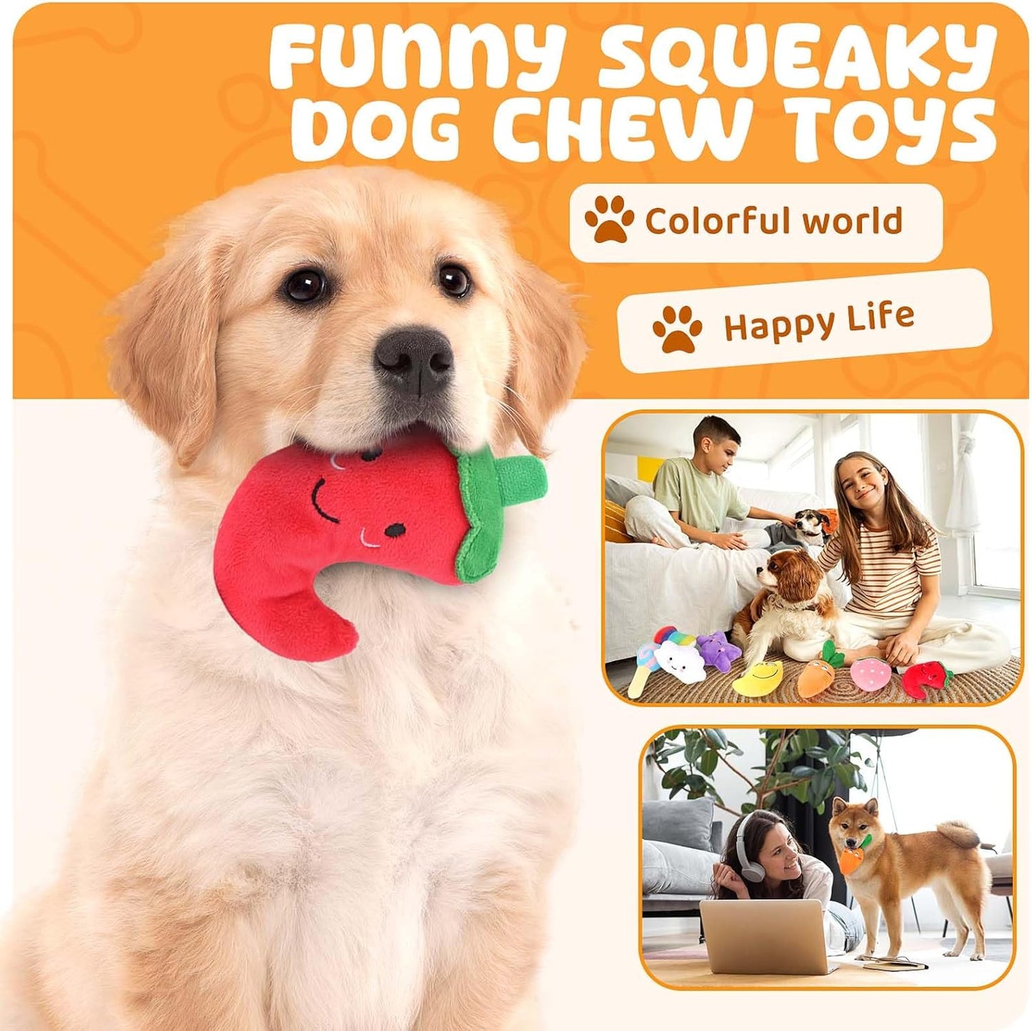 Dog Squeaky Toys 8 Pack, Puppy Plush Squeaky Toys for Medium Small Dogs, Cute Pet Toys Stuffed Puppy Chew Toys for Teething, Interactive Toys Set for Puppy Supplies