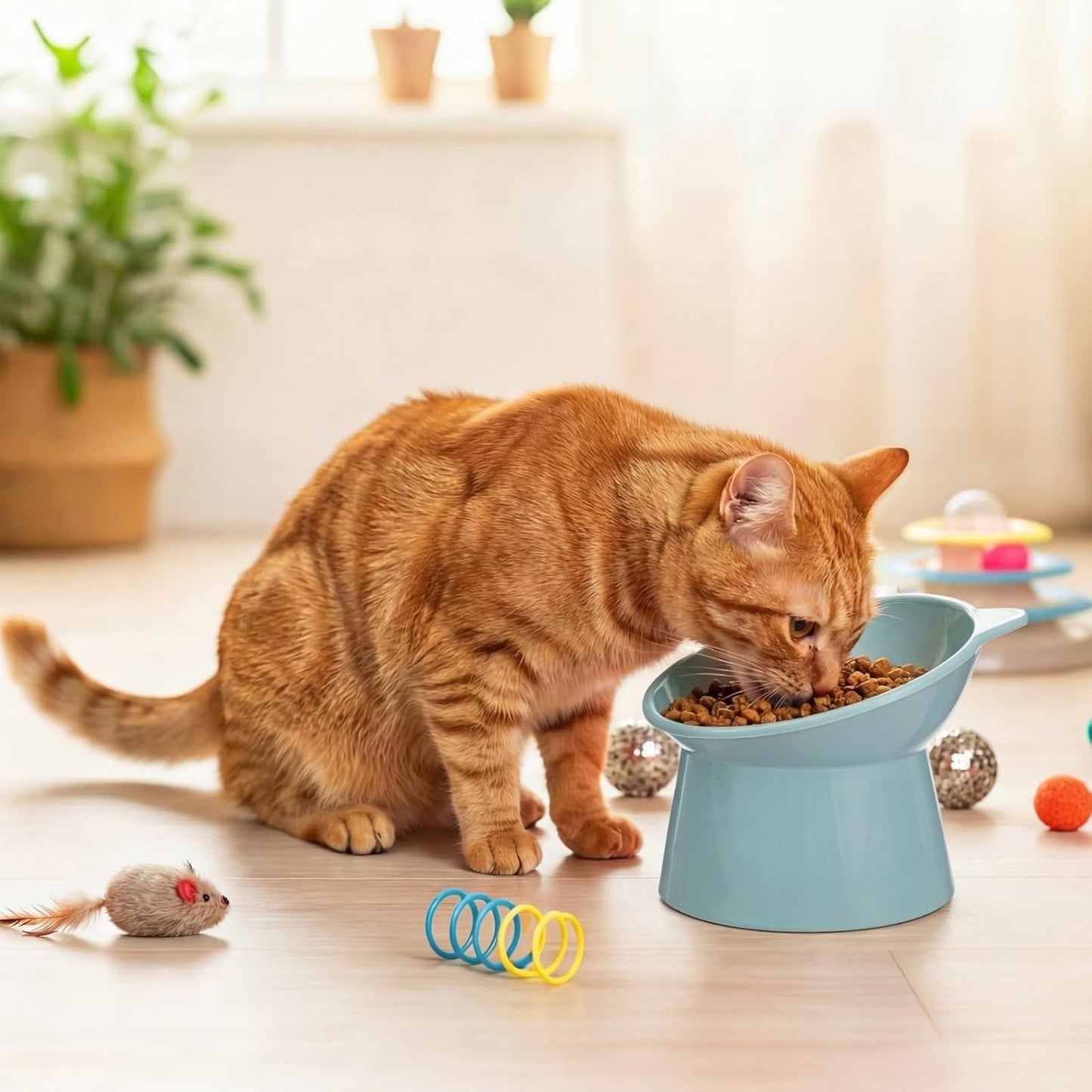 9 Pcs Plastic Raised Cat Bowls Bulk Elevated Tilted Dishes 15 Degrees Tilted Anti Vomiting Friendly Food Water Feeder Pet Slanted Stand Bowl for Indoor Cats Shelter(Cute,Pastel Color)