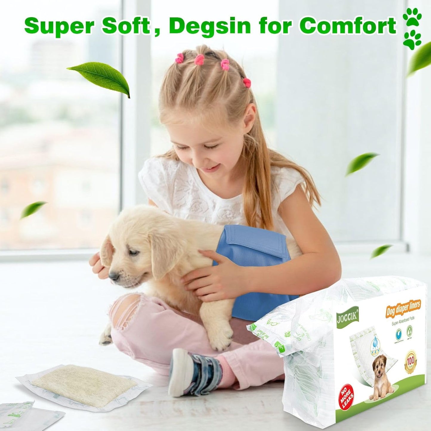 Dog Diaper Liners 100ct Super Soft and Absorbent Dog Diaper Booster Pads for Male Dog Belly Bands or Female Dog Diapers (Long, 100pcs)