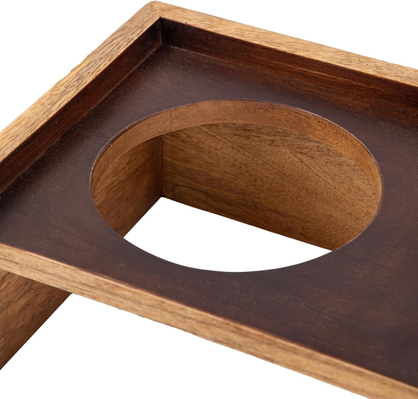 Elevated Dog Food and Water Bowls – Rustic Wood Stand with 2 Stainless Steel Bowls, 5-Inch Raised Pet Feeder, Durable Non-Slip Double Bowl Set for Medium & Large Dogs, Easy to Clean – (49.4 Oz Each)