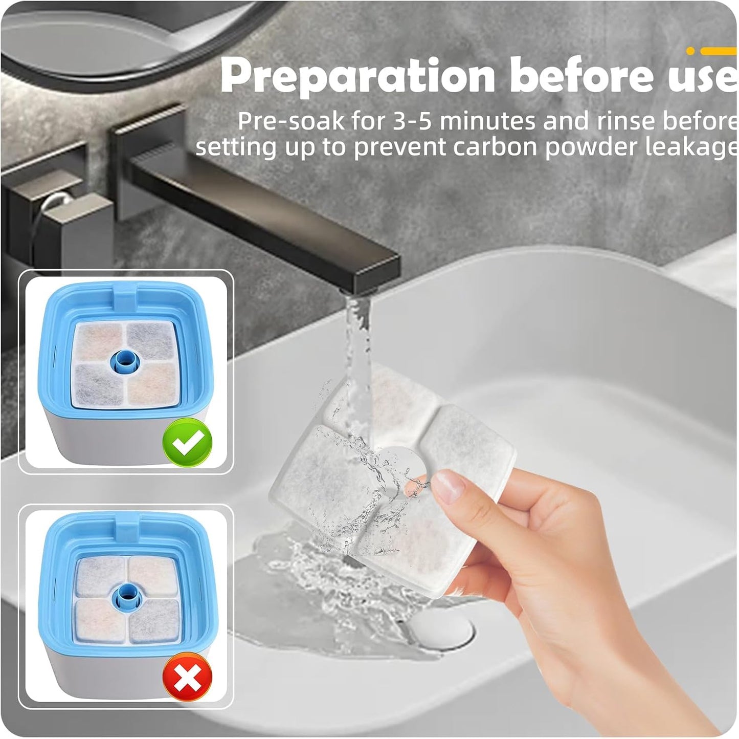 Replacement Filters & Pre-Filter Sponges (16 + 16 Pack) for Veken 84 oz / 2.5L Pet Fountain, Triple Filtration System Filter Set for Cat Water Fountain & Dog Water Dispenser